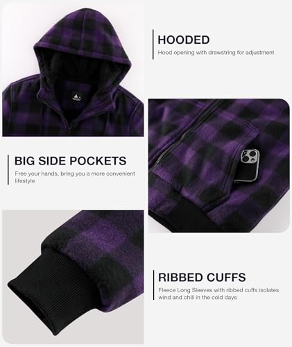 Mens Plaid Hoodies Winter Zip Up Fleece Jacket Sherpa Fleece Lined Warm Flannel Jacket Coat3