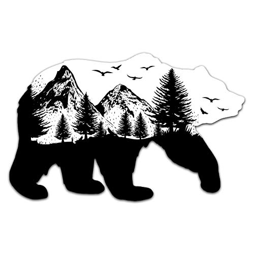 NORTHERN DOCK Bear Decal Vinyl Black and White Bear Mountain Bumper Sticker (5" Wide)