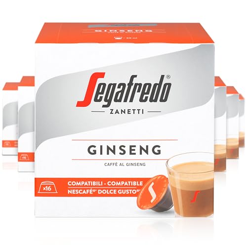 Segafredo Zanetti 96 cápsulas de café con ginseng compatibles con Dolce Gusto de Nescafé: una deliciosa bebida para obtener la energía necesaria (6 cajas de 16 cápsulas cada una)