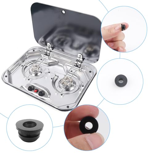 LongZYU 36 Stück Topfträgergummis Gasherd Wohnwagen Rostgummifüße Kompatible Topfstützen mit 5 mm Stäben Gummitüllen Gasherd Gummipuffer Wohnmobil Kocher Zubehör Schwarz