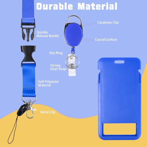 Image of Blue Retractable Badge Reel with Carabiner Clip, Lanyard for Keys Badge Holder Work ID Name Card for Nurce Teacher Women Gifts