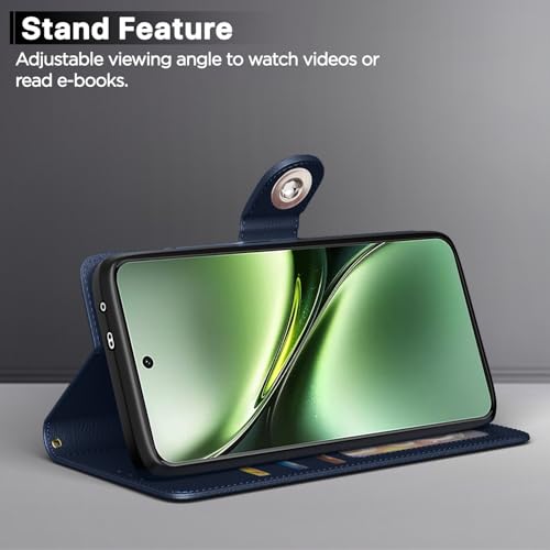 Image of Pikkme Flip Cover Leather Finish | Inside TPU with Card Pockets | Wallet Stand and Shock Proof | Complete Protection Button Flip Case for Vivo X200 5G(Blue)