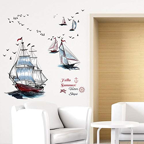 TOSSPER Bateau À Voile Bateau Stickers Muraux Décor D'été Vue pour Salon Chambre Art Mural Stickers