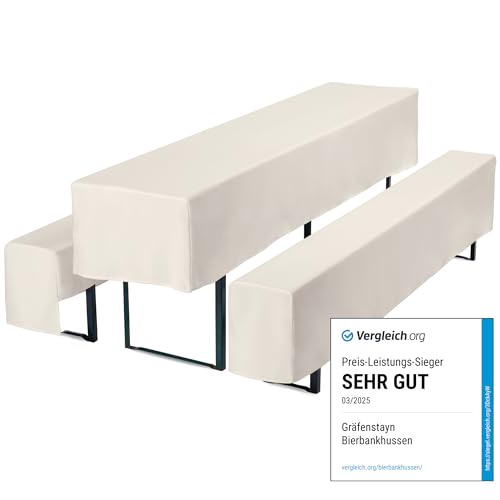 Gräfenstayn® Valentin - Biertischhussen-Set 3 TLG für Bierzeltgarnitur - 50cm oder 70cm Tischbreite - mit Öko-Tex Siegel Standard 100 : "Geprüftes Vertrauen 30572 (Creme, 50x220cm)