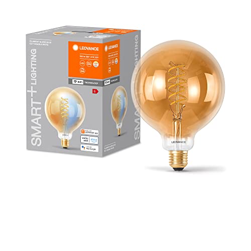 LEDVANCE SMART+ WIFI LED-Lampe, Gold-Tönung, 8W, 650lm, Kugel-Form mit 125mm Durchmesser & E27-Sockel, regulierbares Weißlicht (2200-5000K), dimmbar, App- oder Sprachsteuerung, gute Lebensdauer