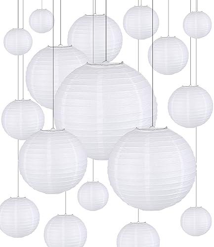 JOFLVA Lampenschirm 20 Stücke Lampions Weiße Papier Laterne Hängende Runde Papierlaternen für Hochzeit Geburtstag Feiern Garten Deko