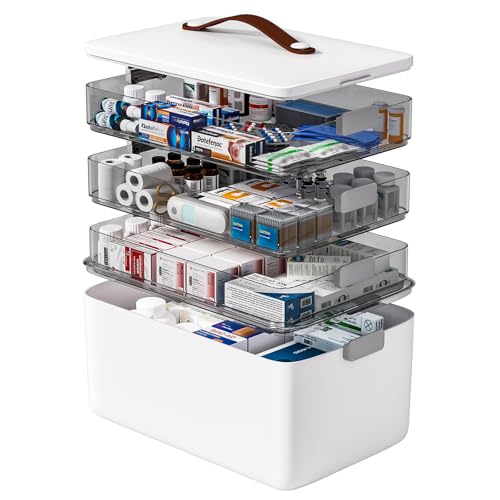 funest 4-Tier Medicine Storage Box Cabinet, Empty First Aid Kit Portable Medical Supply Organizer...