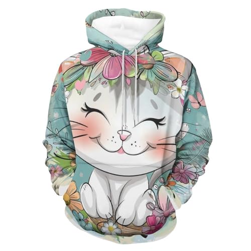 Sweat à capuche chat blanc papillon pour homme et femme taille S