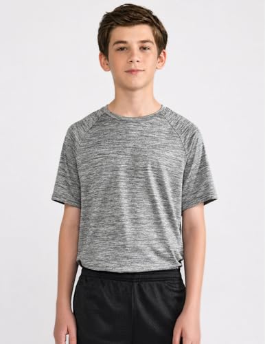 Image of 5 Pack Youth Boys Athletic Dry Fit T Shirts | Lightweight Short Sleeve Tees, Comfy Stretch, Regular Fit, for Teen Kids, Running Soccer Back to School