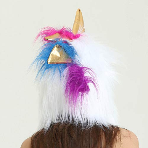 Silly Unicorn Hat For Women Animal Hood Scarf Mittens Novelty Faux Fur Hoodie Dresses Unicorn White Rave Hat (White Unicorn) #TOP3