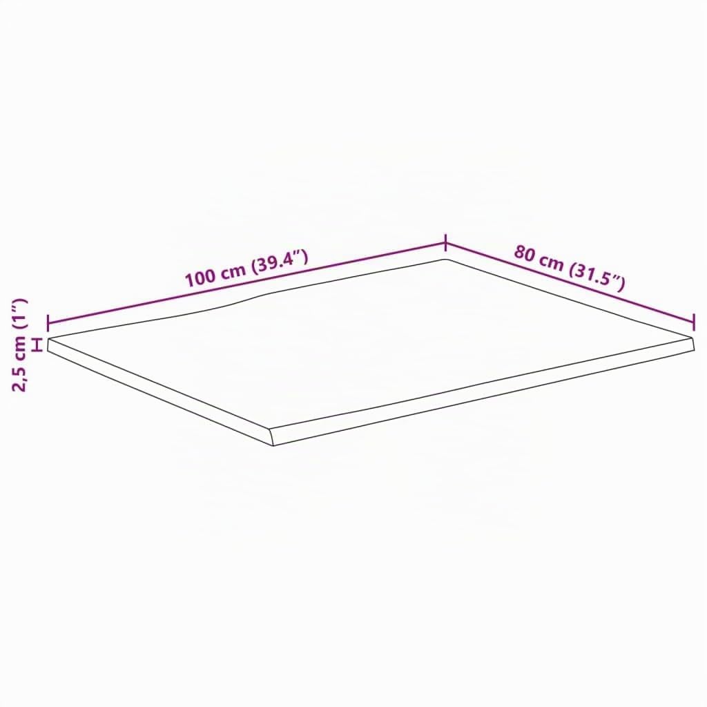 vidaXL Dessus de Table Bord Vivant 100x80x2,5 cm Bois de manguier Brut