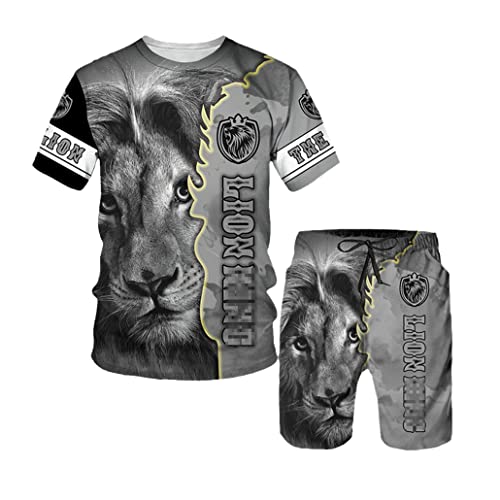 Vêtement été homme orange XL anti-transpiration ensemble lion 3D
