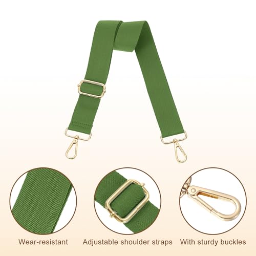 Image of uxcell Wide Shoulder Strap, 3.8cm Dark Green Adjustable Purse Strap Replacement Crossbody Strap for Shoulder Bag Handbag, Light Gold Pull Core Buckle