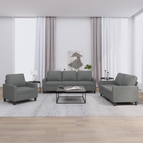 Gecheer Set 3 pz,Divani,da Salotto,con 6 Posti,in Tessuto,Grigio Scuro,Divano in Tessuto Classico,Poltona+Divano 2 Posti+Divano 3 Posti per Soggiorno in Tessuto,Set da Salotto
