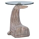 Pemberly Row 23" x 30" Coastal Resin Whale Sculptured Table with Bevelled Glass Top, Some Assembly Required, in Driftwood Finish