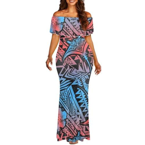 Image of Polynesian Dresses for Women Off Shoulder Maxi Dress Puletasi Samoan Dresses S-7XL