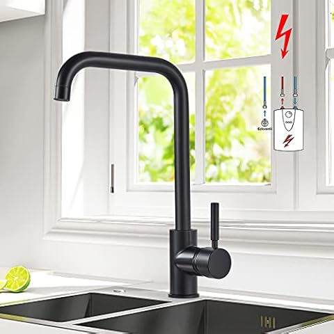 kisimixer Low Pressure Kitchen Tap Black, 360° Rotatable Kitchen Tap Low Pressure Tap Kitchen Brass Mixer Tap Kitchen Single Lever Mixer Tap Kitchen Sink with 3 Connections Cover