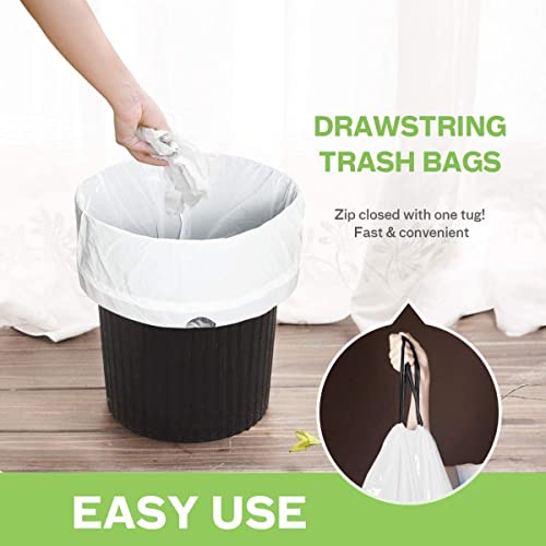 Image of 4 Gallon 60 Counts Strong DrawstringTrash Bags Garbage Bags by Teivio, Bathroom Trash Can Bin Liners, Small Plastic Bags for home office kitchen, White