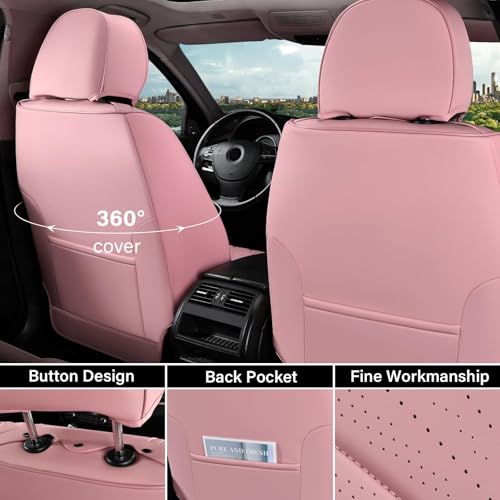 Image of Coverado Seat Covers, Car Front Seat Covers with Backrest, Nappa Leather Car Seat Protectors,Waterproof &Breathable,Anti-Slip Automotive Seat Cushion, Universal Fit for Most Vehicles Pink