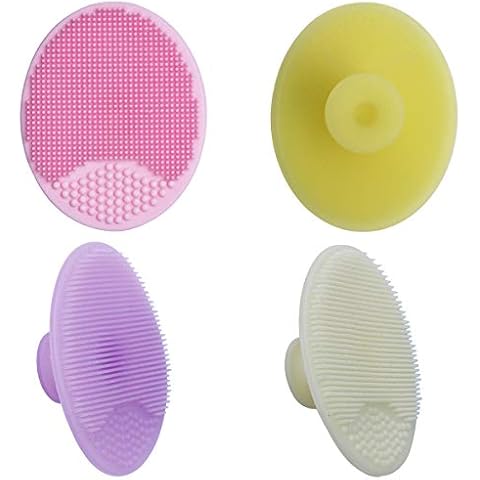 ASAKAA 4 Pack Facial Cleansing Brush,Soft Silicone Face Scrubber Exfoliating Brush-Facial Cleansing Pads Precision Pore Cleansing Pad Acne Removing Face Brush,Baby Cradle Cap Brush and baby Bathing Cover