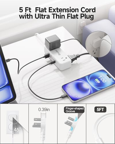 Beeiker 30W 3 USB C Multitoma de Viaje con 4 Tomas AC y Cable de Extensión de 1.52 m miniatura 6