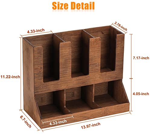 Tqvai Bamboo Coffee Station Organizer, 6 Compartments Condiment Rack Breakroom Accessories Caddy For K-Pods, Snack, Tea Bags, Disposable Cups, Retro Brown #TOP4