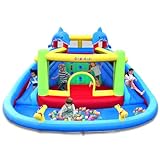 Causeair Inflatable Bounce House with Slide,Dolphin Styling,Splashing Pool,Double Water Cannon,Climbing Wall,Heavy Duty GFCI Blower,Inflatable Water Park Slide for Kids Backyard Summer