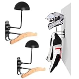 motofans Motorcycle Helmet Rack, Rotation Metal Helmet Holder Wall Mount, Helmet Holder Bike with Bamboo clothes hanger for Motorcycle Bike Coats, Caps, Baseballs, Rugby Helmet(2Pack)
