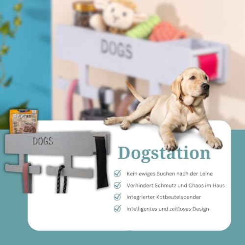 INEXTERIOR Hundegarderobe XL - Leinenhalter mit großer Ablage - Hundezubehör - DOGS - aus Birkenholz - personalisierbar - Made in Germany