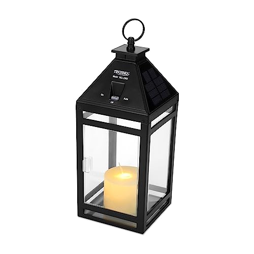 Image of Techko Outdoor Solar Flickering Candle Lantern Vintage Classic Light Design with Handle, Realistic Safe Flameless, Waterproof IP65,Black