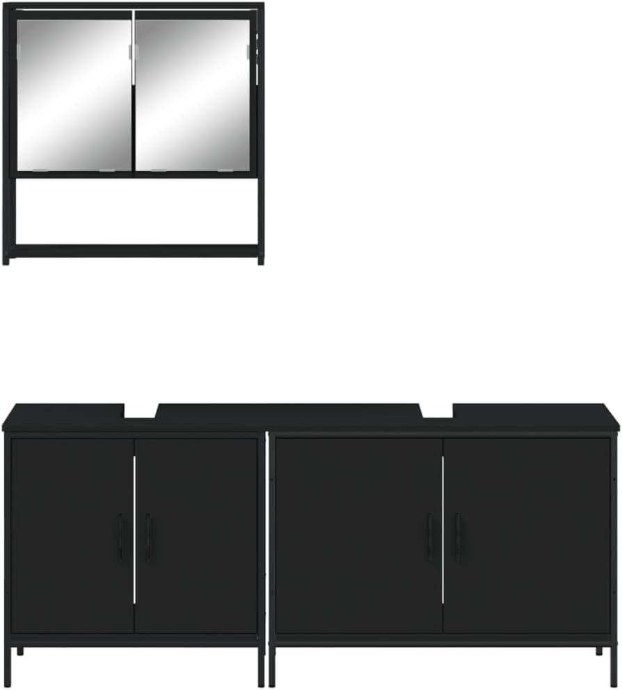 3 Piece Bathroom Furniture Set Black Engineered Wood Bathroom Furniture Sets