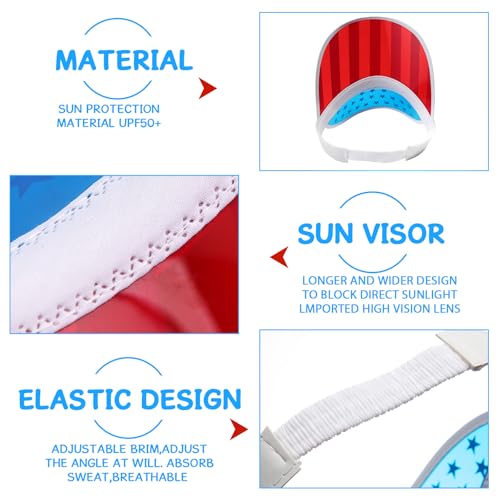 Image of Vabean American Flag Visor 4th of July Hat UV Protection Plastic Patriotic USA Visor Cap for Women Men Beach Accessories