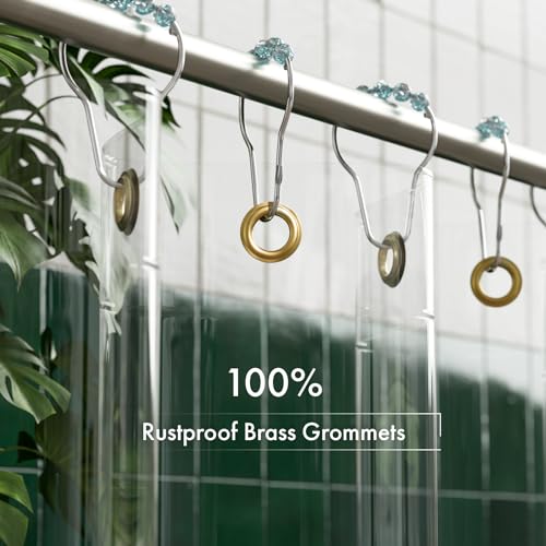 AmazerBath 100% EVA Shower Curtain Liner, 72 x 72 Inches Heavy Duty Shower Curtain and Liner 2-in-1 with 3 Clear Stones and 12 Brass Grommets, Color Block Soft Shower Liner - Clear & Amber by AmazerBath - Used condition - Image 5