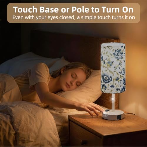 Image of Table Lamp, Dimmable Touch, AC Outlet, USB A+C (Printed&White) | 3-Way Dimmable, Small Touch Lamp with Eye-Care LED Bulb, Ideal Bright Lighting Bedside Lamps for Nightstand, Bedroom, Reading