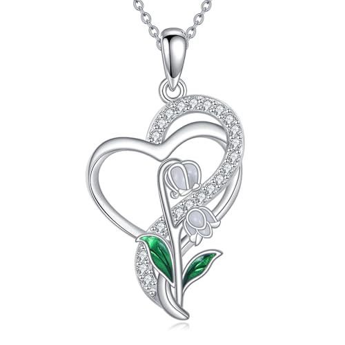 Collier Lily of the Valley en argent sterling 925 avec pendentif cœur ciselé main