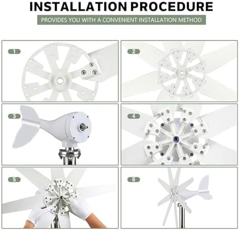 12000W Wind Turbine Generator Kit - 8-Blade Wind Mill Generator for 12V, 24V, 48V Systems - Solar Wind Hybrid Controller - Ideal for Home Use