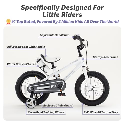 Image of RoyalBaby Bicycle for Kids Cycle for 3-5 Years Boys & Girls 12 inch | Training Wheels | Adjustable Seat | 1 Year Warranty | White