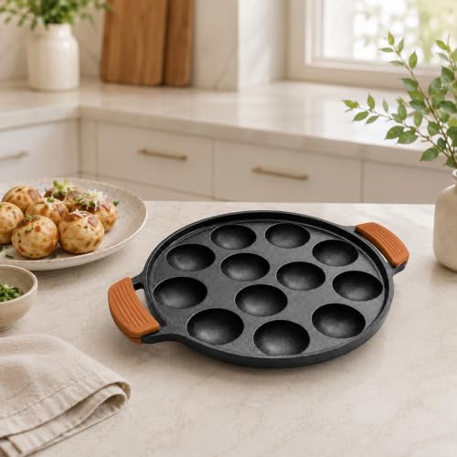 Image of HomeEssentials Cast Iron Appam Pan, Appe, Paniyaram Maker (12 Pits Appam Pan)