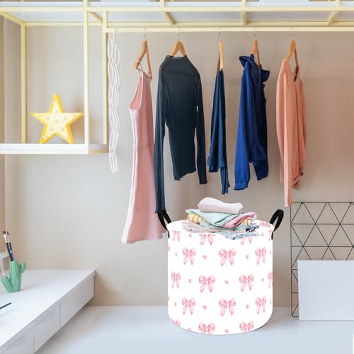 Image of MAIZMZ 3 Pack Pink Storage Baskets for Girls Room, Round Laundry Basket with Handles,Toy Organizer Bin with Water-Resistant Lining, Foldable Nursery Basket for Clothes, Toys, Gifts, Bedroom