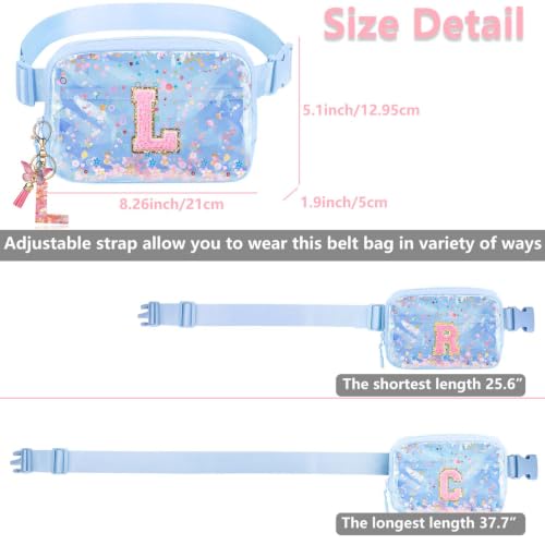 Image of Initial Fanny Pack for Girls - Belt Bag for Teens Kid Teen Girl Kid Birthday Gift Blue Clear L