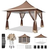 COBIZI 12x12 Pop up Canopy Gazebo on Clearance, Outdoor Canopy Tent with Mosquito Netting & Waterproof Roof & Sandbags & Carrying Bag,Patio Portable Gazebo for Garden,for Backyard,Brown