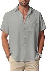 Men Button Short Sleeve Shirts Gray
