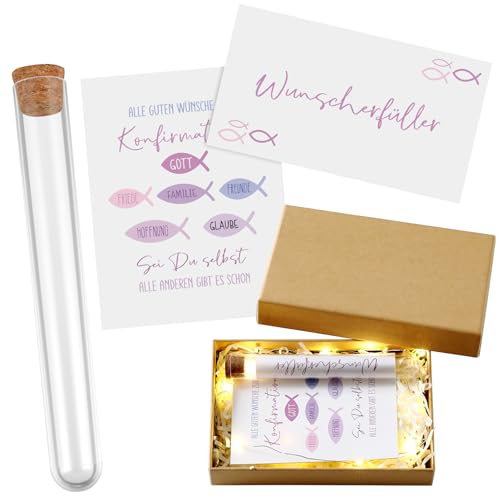 Fiada Konfirmation Geldgeschenken Verpackung mit Reagenzgläser Rosa Ichthyic Motif Konfirmationkarten Glückwunsch mit Wunscherfüller Konfirmation Geschenkverpackung für Kommunion Taufe