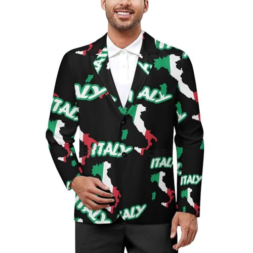 Italy Map Italian Flag Mens Blazer Casual Two Button Lapel Suits Jacket Lightweight Business Coats
