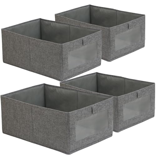 Fordonral 4 Pack Closet Organizers and Storage Bins, Storage Containers for Organizing Clothing, Jeans, Toys, Books, Shelves, Wardrobe - Closet Organizer, Large Storage Boxes Baskets with Window