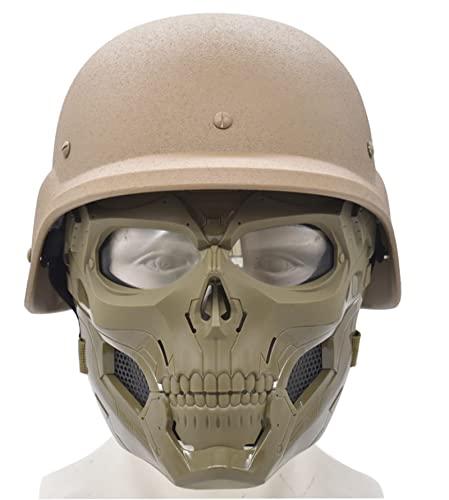 JFFCESTORE Tactical Airsoft Mask Adjustable Skull Full Face Mask with Updated Version Tactical M88 ABS Helmet Set for Outdoor Activities (Brown)