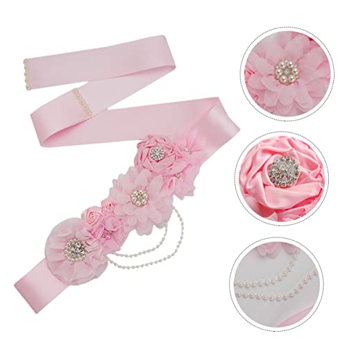 BESPORTBLE Pink Floral Pearl Rhinestone Maternity Waist Belt Decorative Girdle for Shower Wedding Dress Party Accessory Bridal Sash Dress Gown Belt4