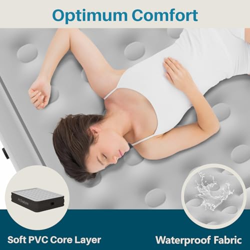 Hi Explore Air Mattress Full with Built in Pump Raised, with Comfortable Plush, Inflatable Blow Up Mattress, Portable Airbed for Home, Guests, Camping(Grey, 18” Height) by Hi Explore - Used condition - Image 5