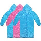 Dsteng Rain Poncho Adult Ponchos Reusable Raincoat 3 Pack No Plastic Smell,Light Weight and Perfect for Outdoor Activities (2 Blue +1 Rose red)
