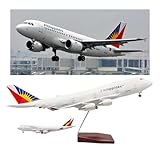 1:160 B747-400 Philippine Airlines Aircraft Model 46cm Alloy Plane with Voice Control, Cabin Lights Retractable Landing Gear Premium Collectible Desktop Display for Aviation(with Light)